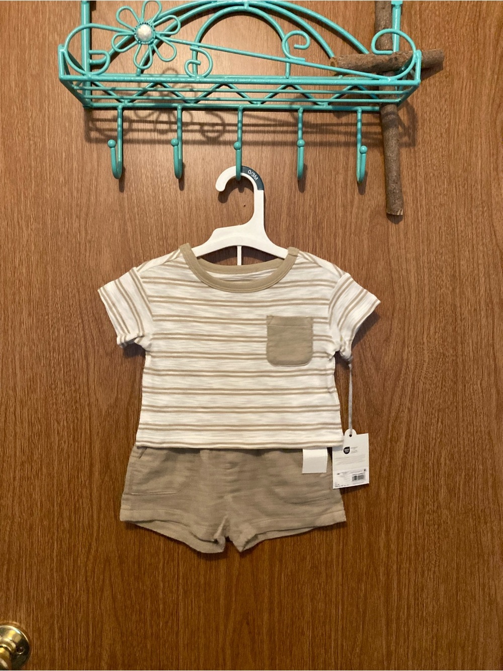 cloud island Beige & White Striped Tee and Shorts Set